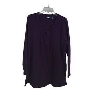 Women's 2X Waffle Knit Purple Lace-Up Top